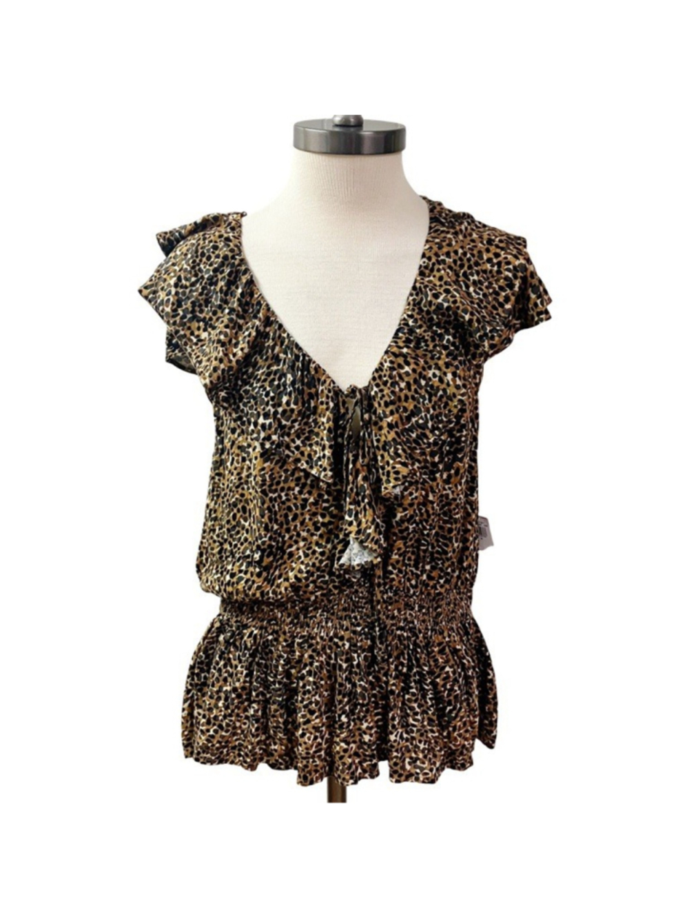 NWT Animal Print Boho Old Navy Smocked Peplum Ruffle Top SIZE XL Mobs Wife Edgy